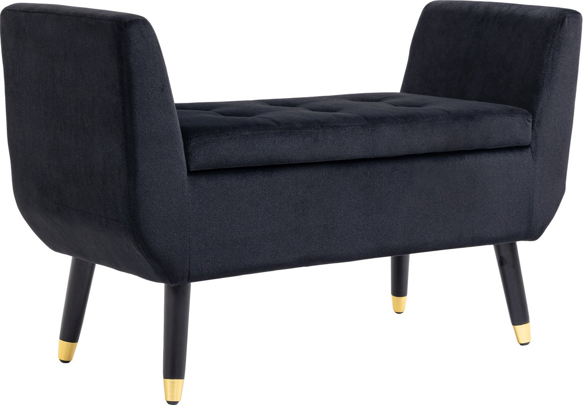 Opbergbank met armleuningen - gestoffeerde bank met fluweellook - opbergkast met houten poten - kistbank voor woonkamer - slaapkamer - hal - 107 x 42 x 65 cm - zwart