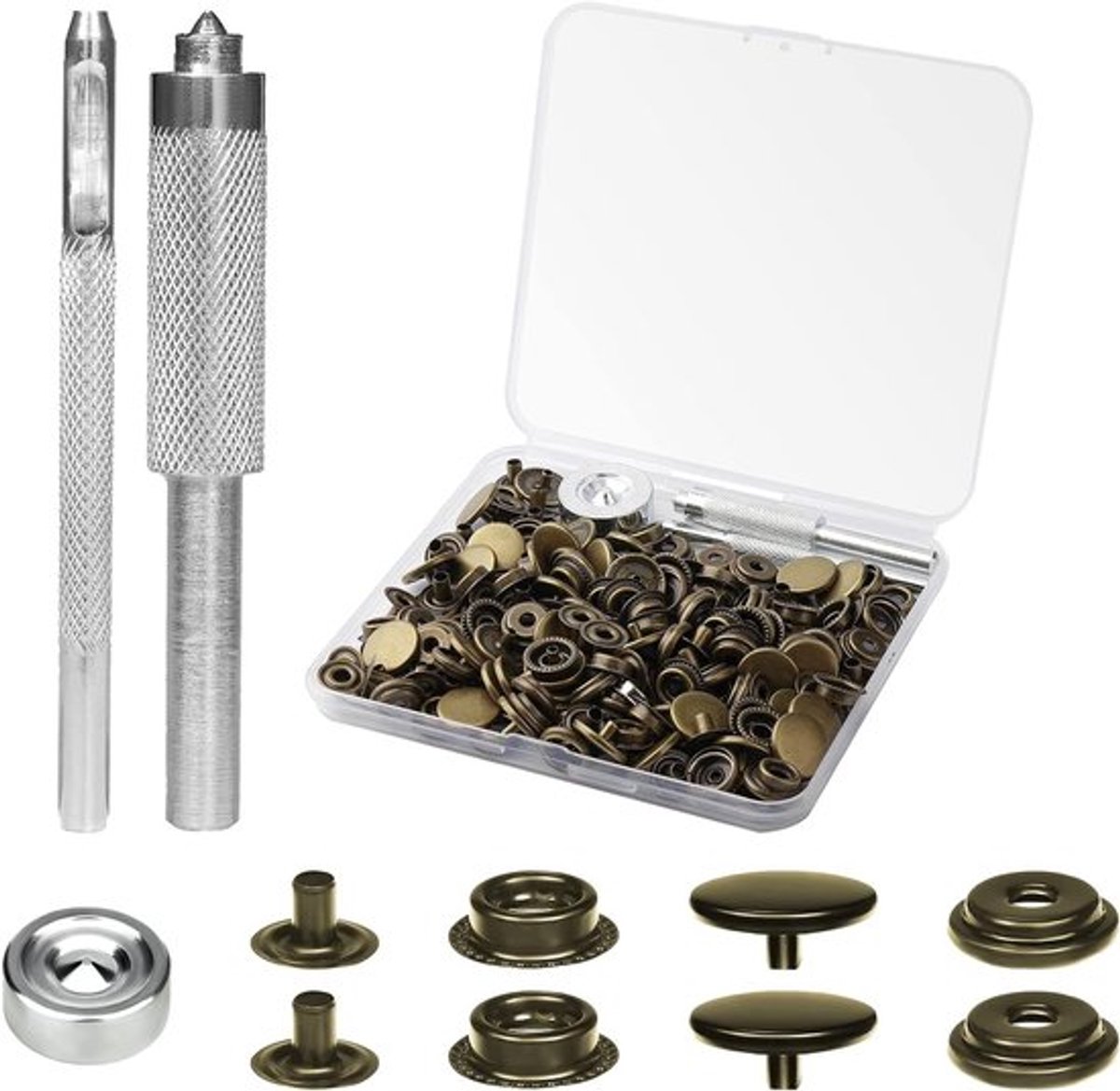 200 Stuks 15mm Metalen Drukknopen voor Leer en Kleding - Rvs Snap Button Set voor Tassen, Jeans en Stofherstelling (Bronze)