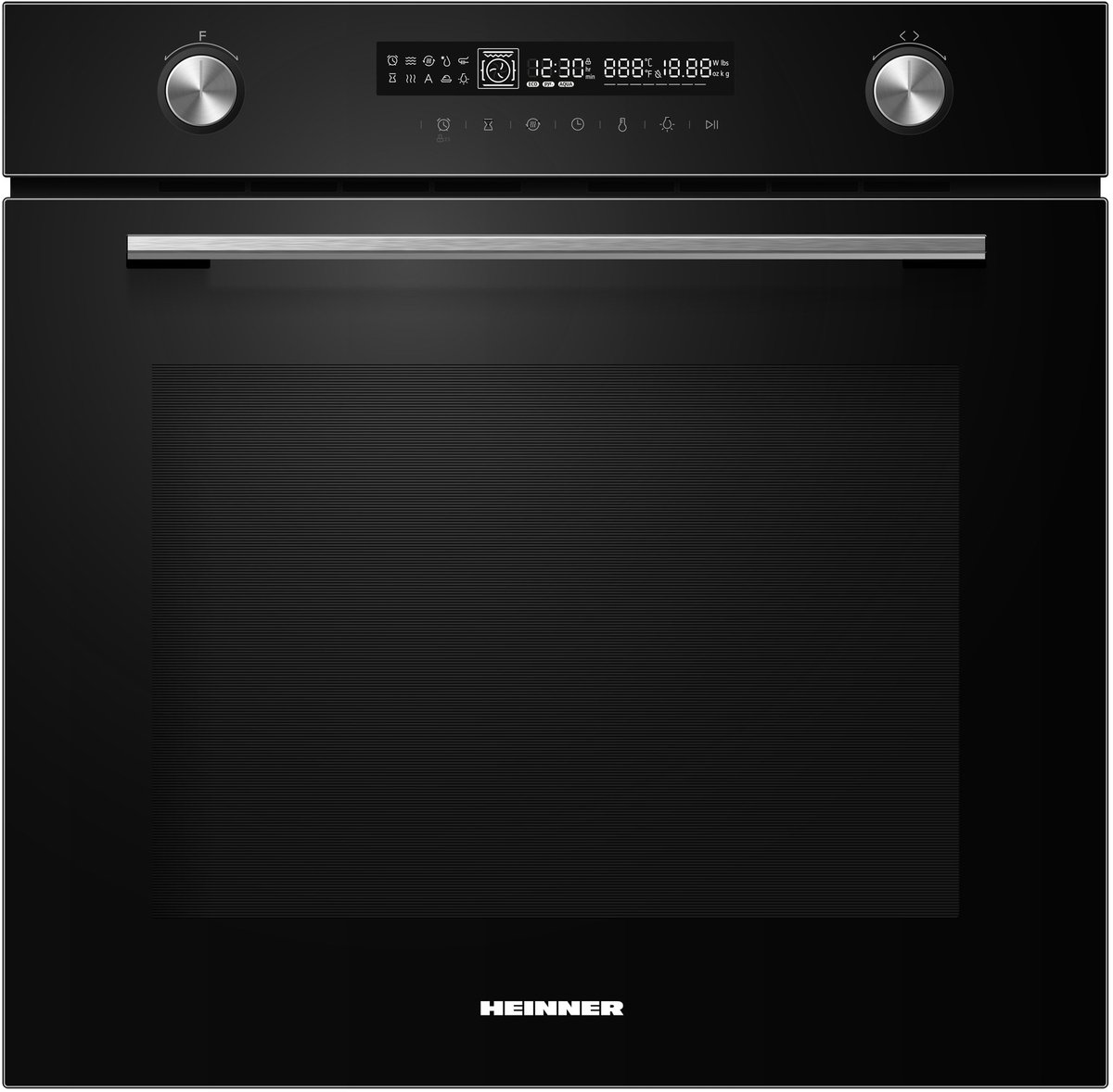 Heinner HBO-M7212GCDRP-GBK Inbouw Oven 60 cm – 72 L – Energieklasse A+ – Grill – Hetelucht – Fermentatie – Touchdisplay – Pyrolytische Zelfreiniging – Zwart Glas – 5 Jaar Garantie