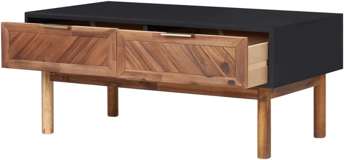 Salontafel Hout - Bijzettafel Laden - Woonkamer Opbergen - Diagonaal Patroon - 90 x 50 x 40 cm - Bruin