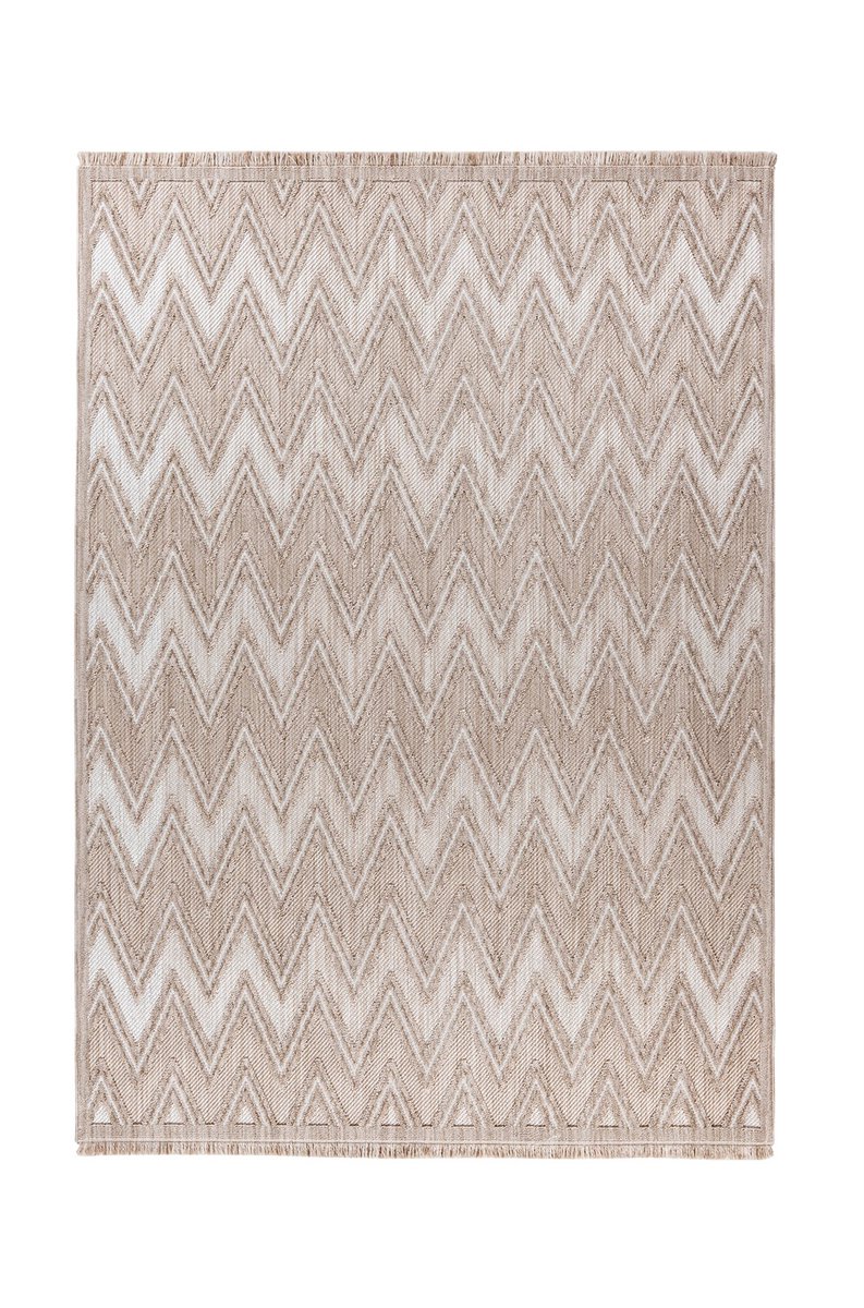 Padiro laagpolig vloerkleed 80 x 150 cm - beige - modern geometrisch patroon - geschikt voor vloerverwarming - van polyester