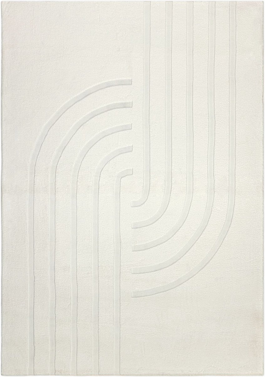 Padiro hoogpolig vloerkleed 80 x 150 cm - crème - modern geometrisch patroon - geschikt voor vloerverwarming - van polyester en wol