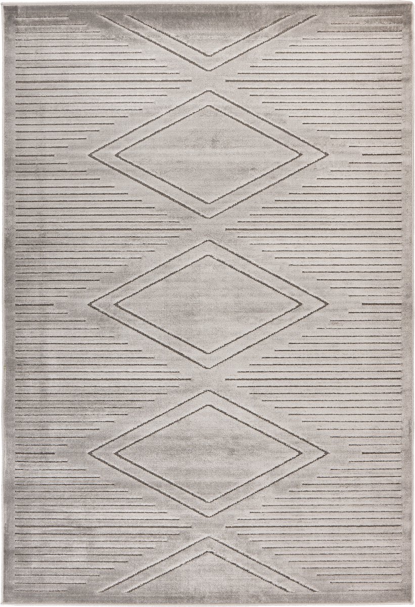 Padiro laagpolig vloerkleed 160 x 230 cm - grijs - modern geometrisch patroon - geschikt voor vloerverwarming - van polypropyleen