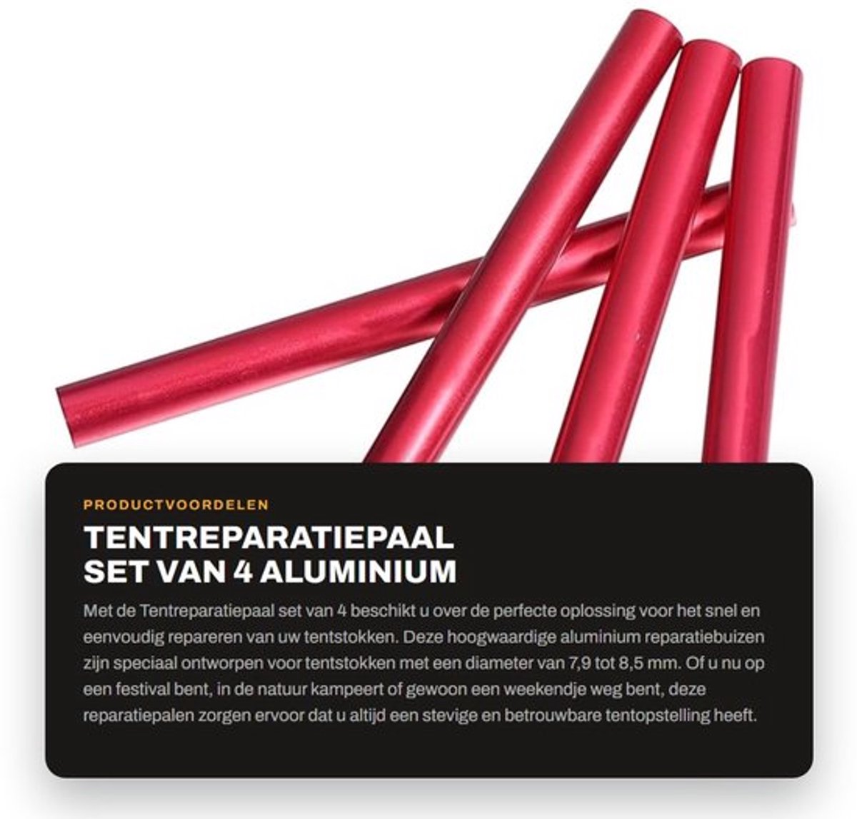 Tentstok Aluminium - Tentstok Reparatiebuis - Tentreparatiepaal - Campingaccessoires - Diameter 7,9-8,5 mm - Set van 4 - Tentstokreparatie