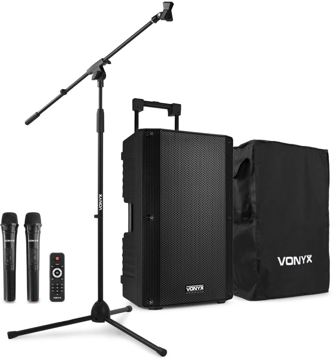 Vonyx VSA700 ABS 15 portable speaker met speakerbeschermhoes en microfoonstandaard - 1000W