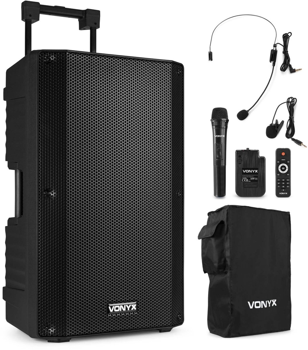 Vonyx VSA700-BP speaker set met draadloze microfoon + headset en speakerbeschermhoes - 1000W