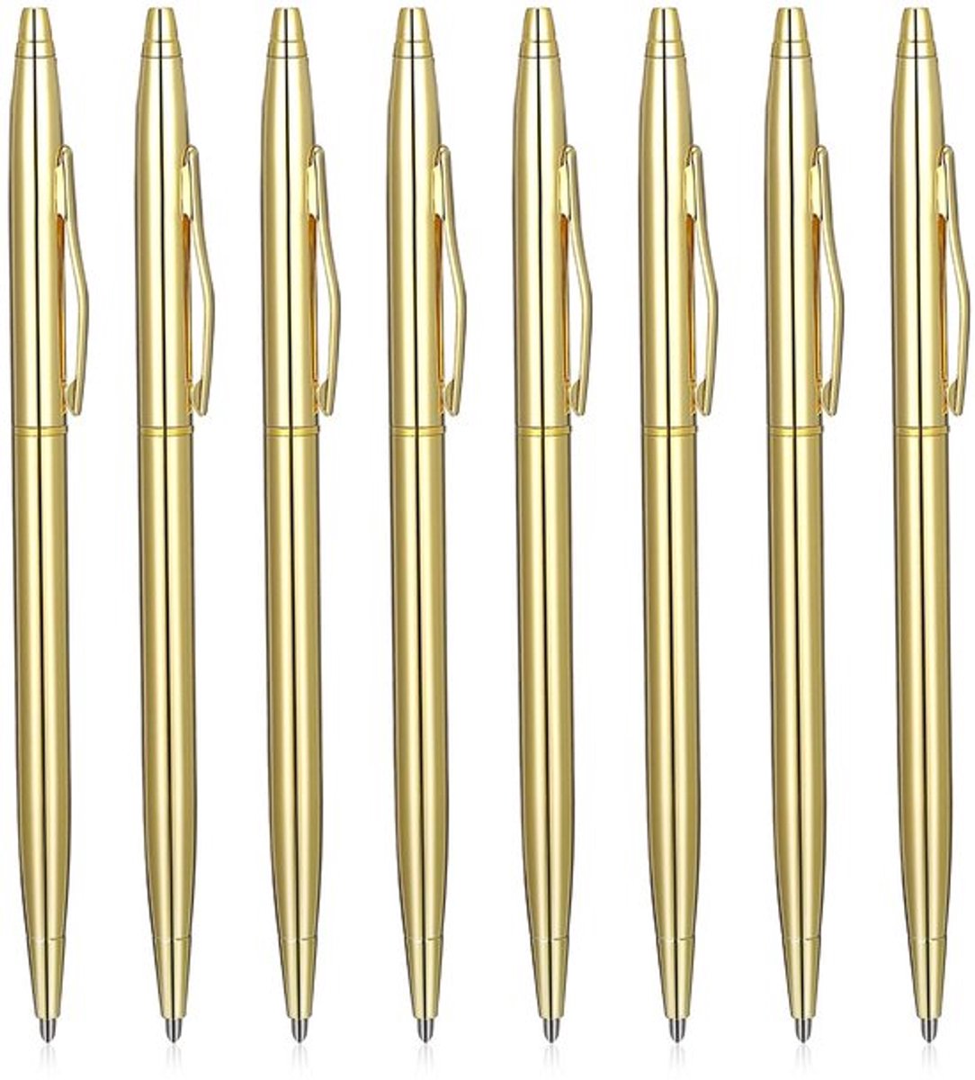 Balpennen 8 Stuks - Slanke Metalen Balpennen - 1 mm Medium Punt - Zwarte Inkt - Draagbaar - Gouden Afwerking - Pennen