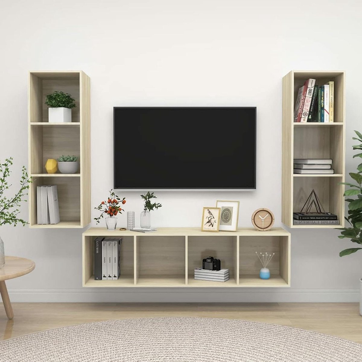 TV-meubel Set - Mediabox Kast - Woonkamer Organisatie - Aan de muur bevestigd - 3 stuks - Sonoma eiken