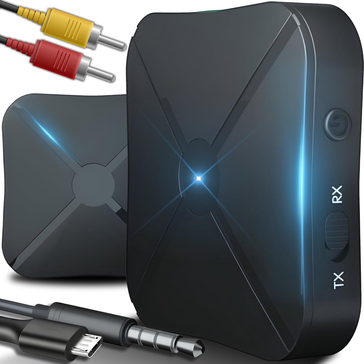 carmdering - Bluetooth Adapter - Audio Zender Ontvanger - 2-in-1 - AUX/RCA, dubbele verbinding, 6u batterij, 200mAh, compact - Voor tv & auto - Draadloze audio streaming