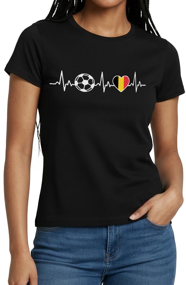 België Voetbal Shirt Voetbal Hartslag T-Shirt Dames