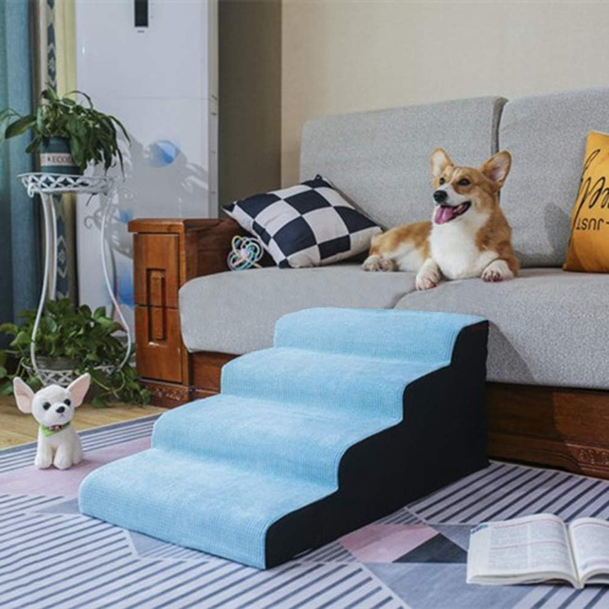 Honden Trappetje - Hondenladder Hondentrap - Huisdieren Helpen - Hoge Dichtheid Spons - 40 cm Hoog - Blauw