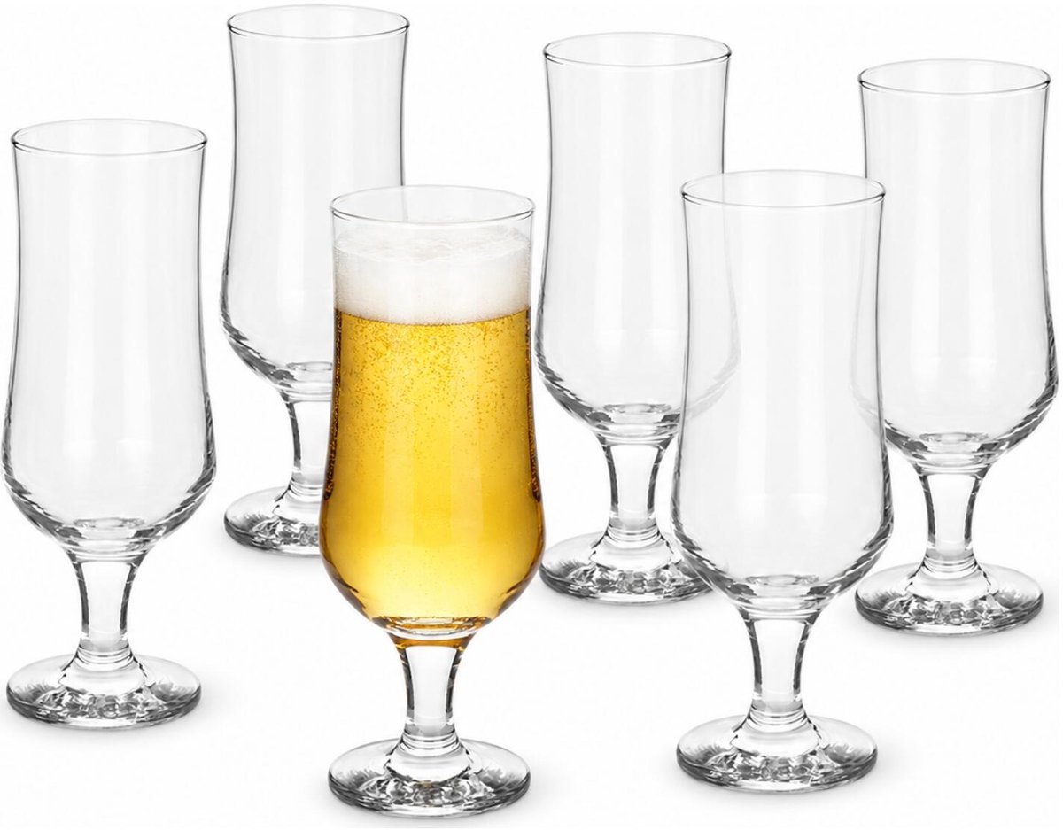 Uniglass Bierglazen Ariadne - 6x - brede voet - 365 ml - transparant glas - speciaal bier glazen