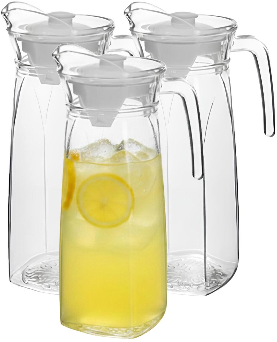 Alessandro Waterkan met deksel - 3x - 1.35 Liter - glas - schenkkan - waterkaraf - Limonadekan
