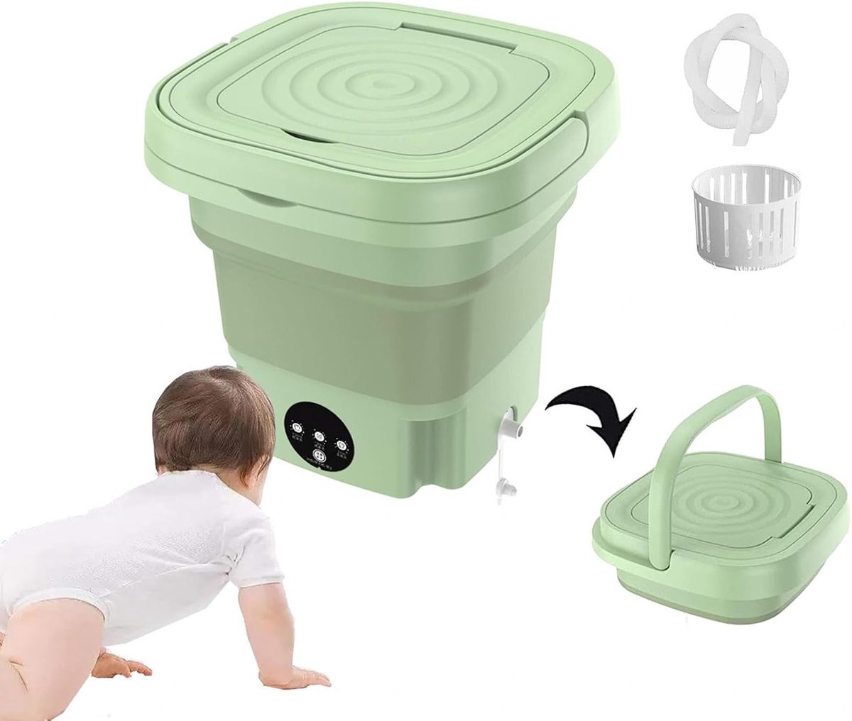 Draagbare Wasmachine Mini Wasmachine Opvouwbaar Kleine Was Snel Wassen Met Blu-Ray Desinfectie 8L Capaciteit Groen