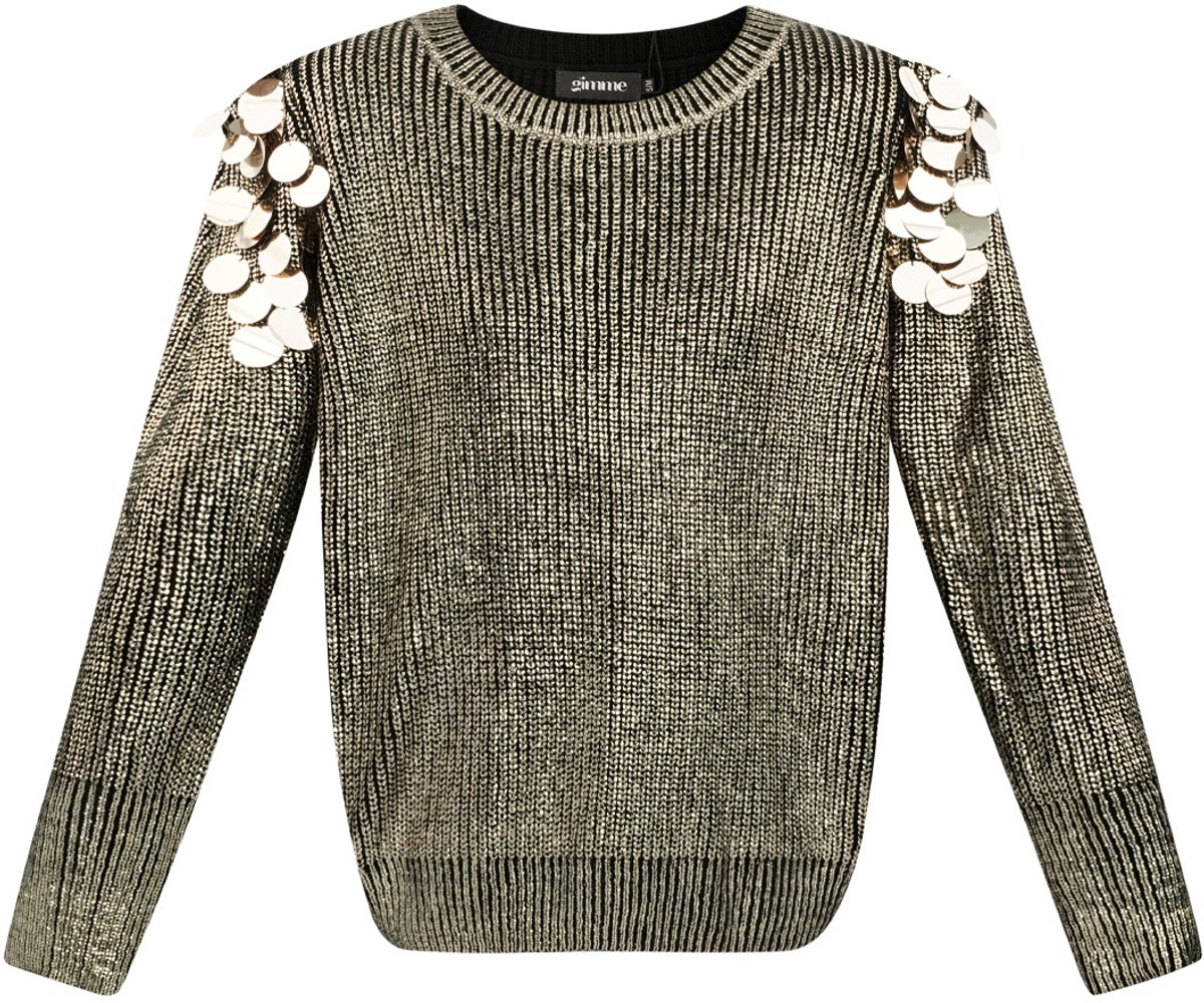 Opvallende Metalen Vezel Dames Trui met Sculpturale Details - Zwart - Maat L/XL