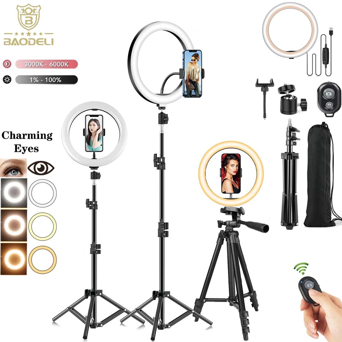 UFTA LED Ringlamp 30cm - Selfie Ringlicht 200cm Statief - 3 Lichtstanden Dimbaar - TikTok YouTube Streaming Fotografie - Zwart
