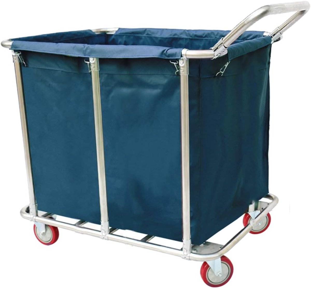Waskarrt met Wielen Wasserijwagen Opslag Kleding Sorteren Roestvrij Stalen Frame Grote Capaciteit Blauw
