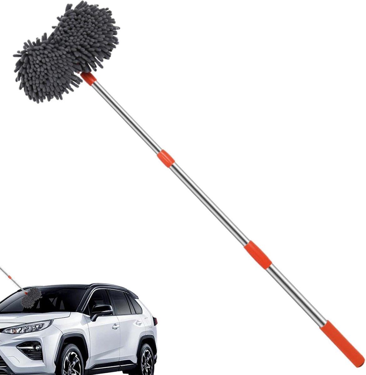 Autowasborstel - Voertuigreiniger - Auto Poetsen - 360° Draaibaar - 80-135 cm - Grijs