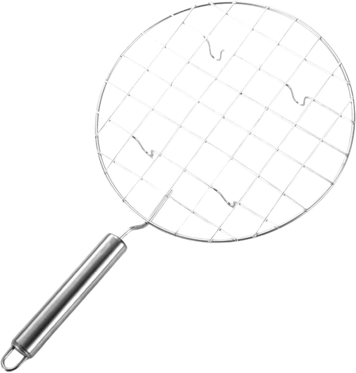 RVS Draad Roaster - Grill Pan Ronde Net - Buiten Koken - Anti-Scald Handvat - 19 cm Diameter - Zilver