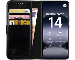 Rosso Element Geschikt voor Xiaomi Redmi Note 14 4G | Wallet Book Case | Portemonnee Hoesje | 3 Pasjes | Magneetsluiting | Stand Functie | Zwart