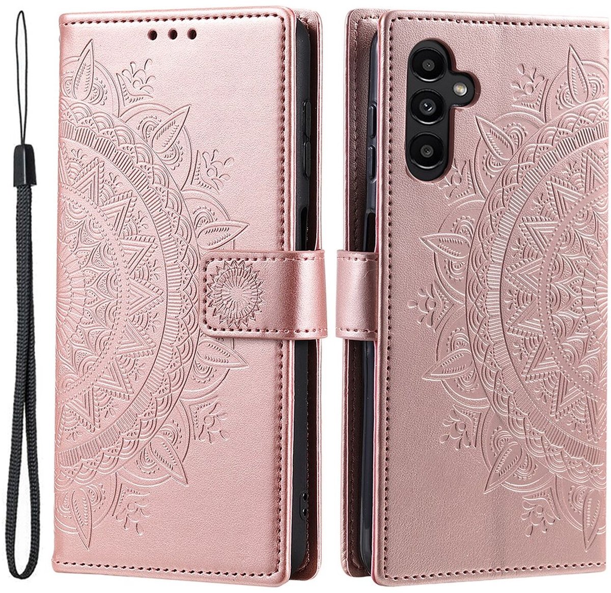 Mandala Book Case Geschikt voor Samsung Galaxy A36 - Hoesje met Pasjeshouder Roze Goud