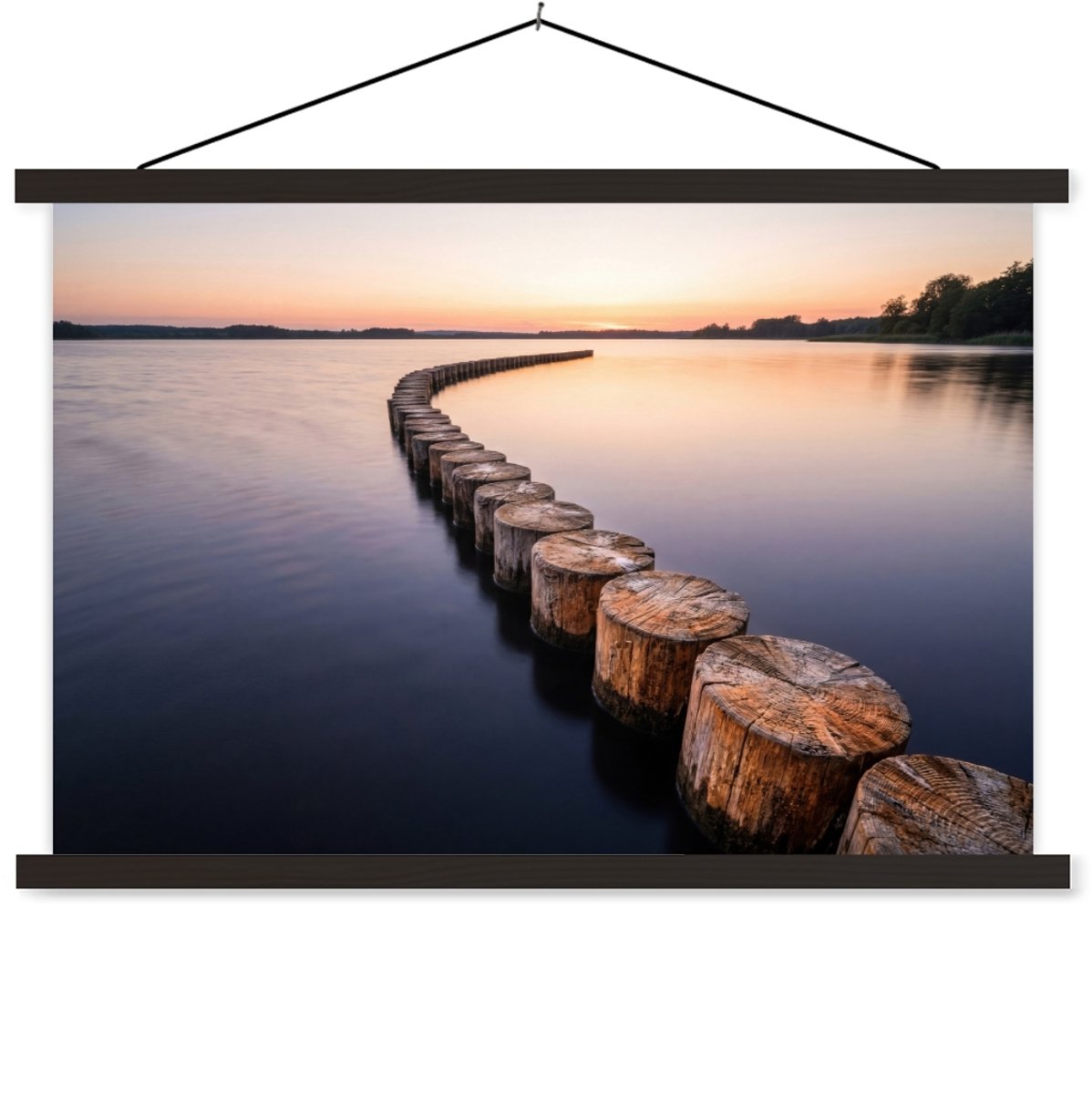 Posterhanger incl. Poster 150x100 cm - Schoolplaat - Hout - Palen - Water - Textielposter 