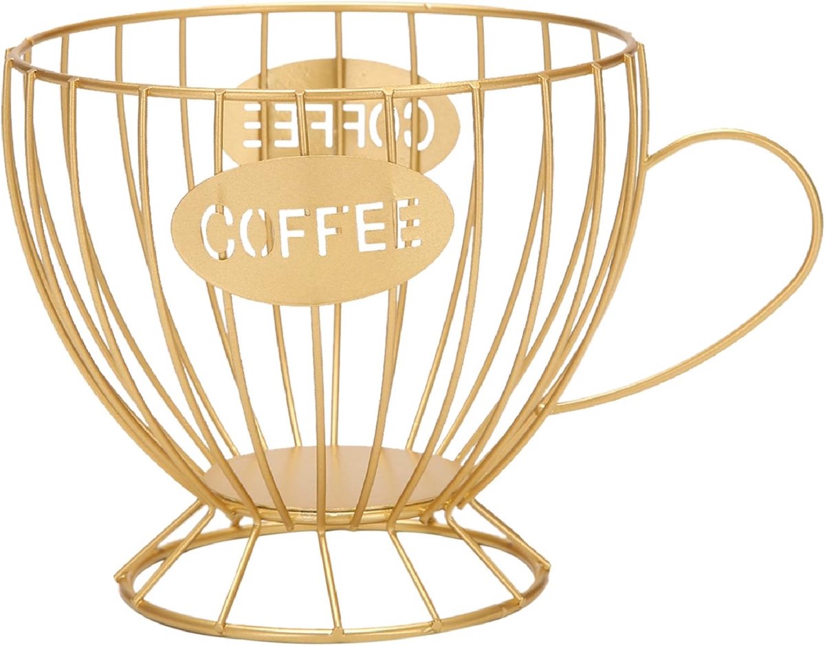 Koffiecup Houder - Opbergmandje - Koffiehoek Creëren - Vintage Design - 15 x 16 cm - Goud