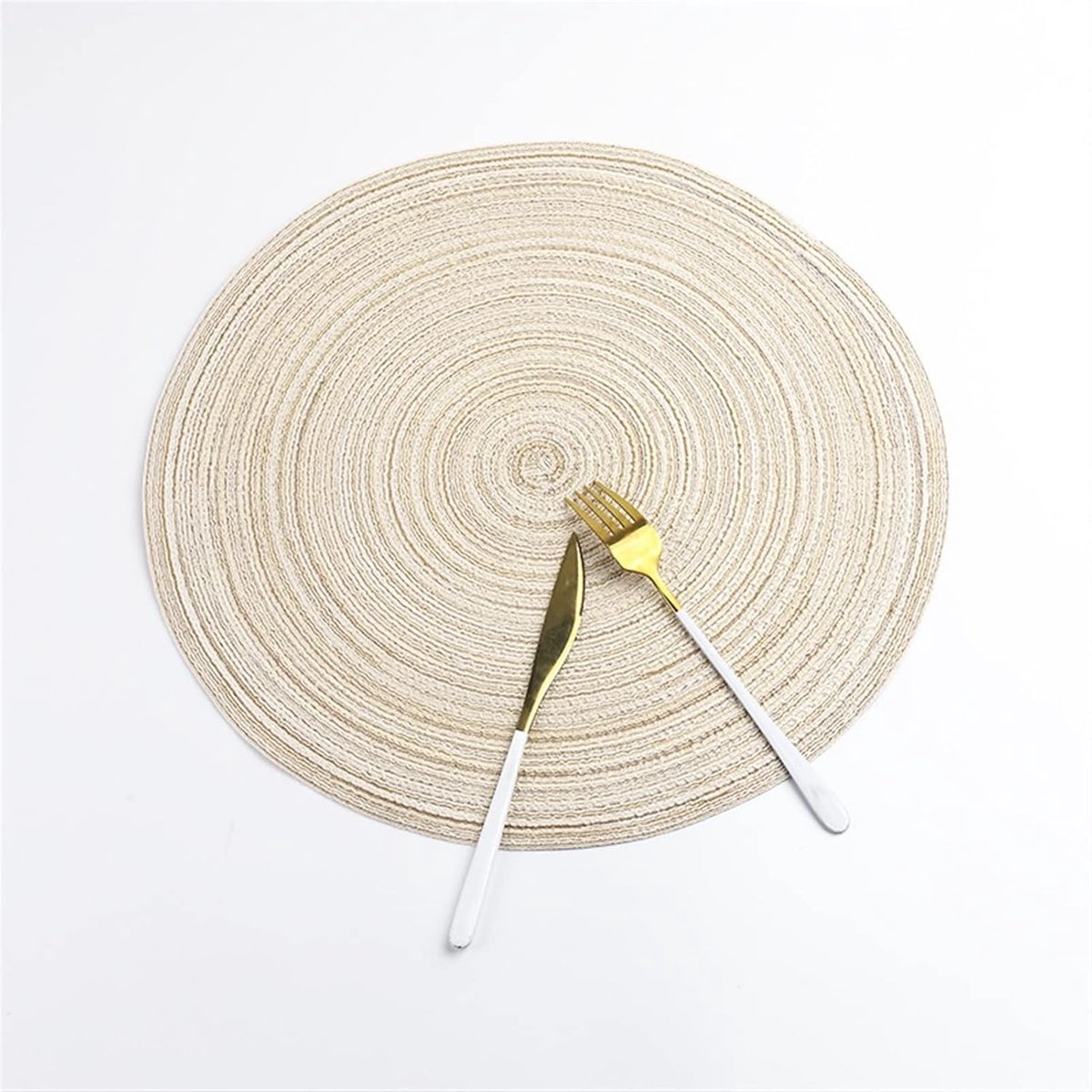 Geweven Placemats - Tafelmatten Rond - Tafel Beschermen - Warmte Isolerend - 12 Stuks - Naturel