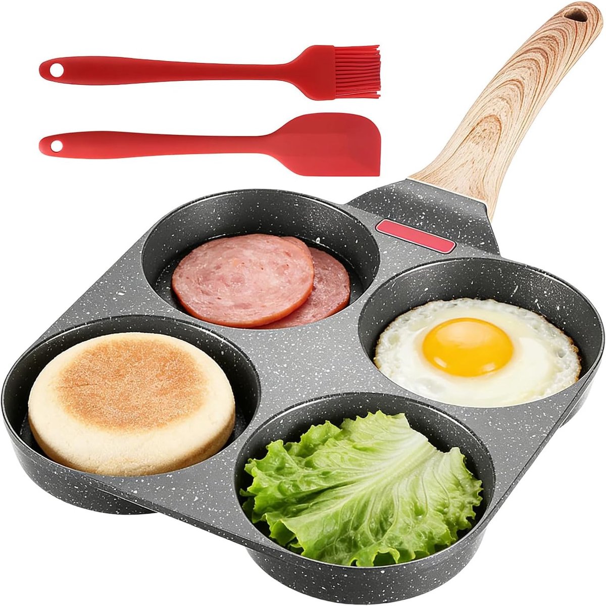 Ei Koekenpan - Antiaanbak Pan - Ontbijt Maken - Vier Kops Ontwerp - 38cm Lengte - Zwart