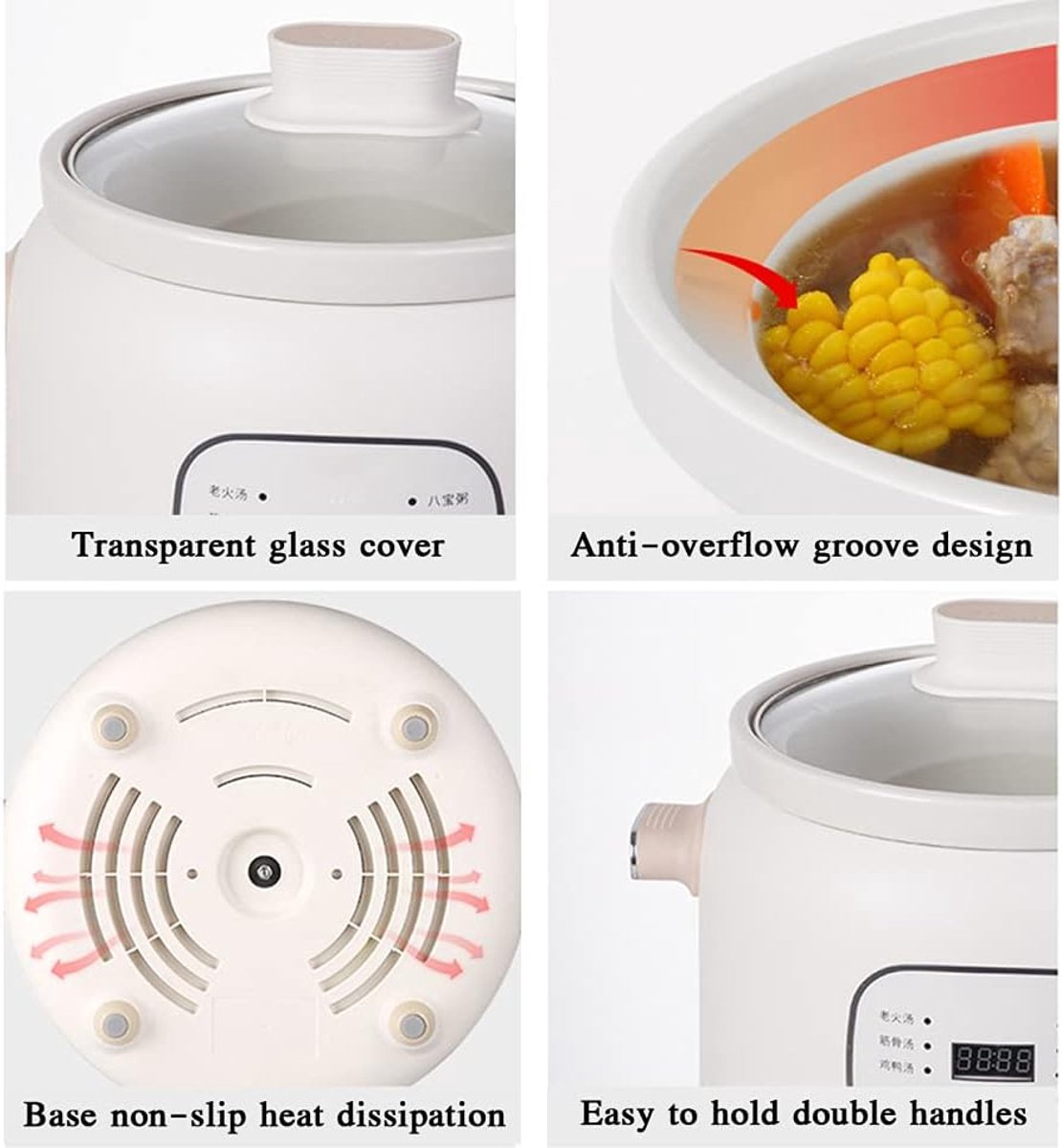 Stoofpot Kookpot - Multicooker Timer - Langzaam Koken - Keramische Binnenpan - 3 Liter - Bruin – foto 7
