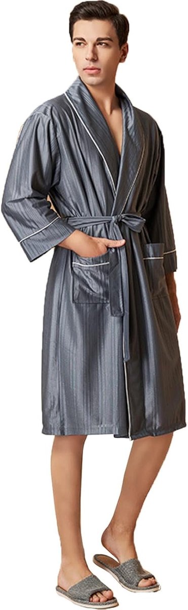 Herentrui - Badjas Kimono - Ontspanning Thuis - Ademende Stof - Lange Mouw - Zwart