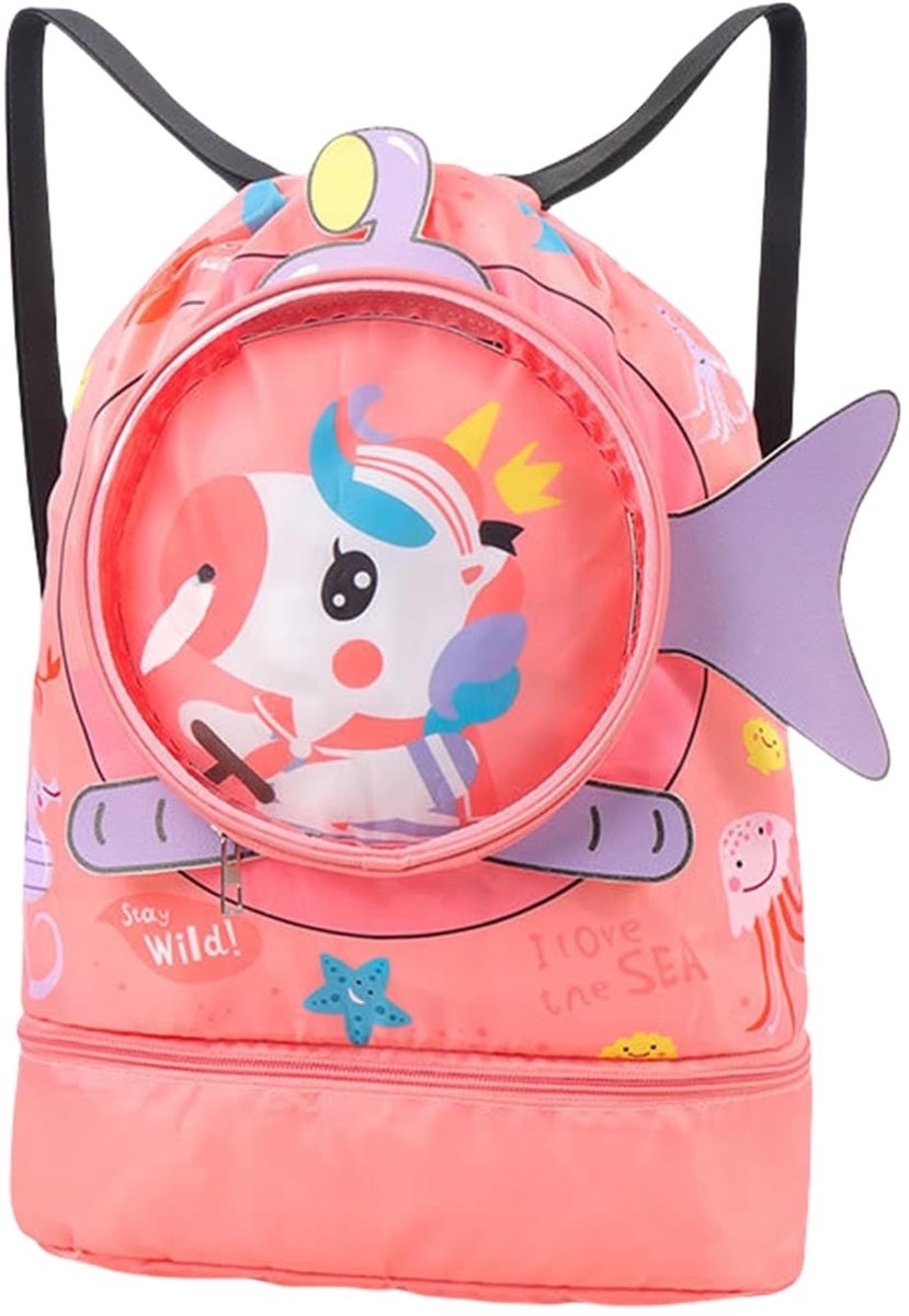 Dailygoods- Onderwaterrugzak met eenhoorn-motief - Visvin-Design - Verstelbare Draagriemen - Hoofdvak met Extra Bodemvak - Roze/Blauw - Perfect voor Kinderen - Zwemrugzak