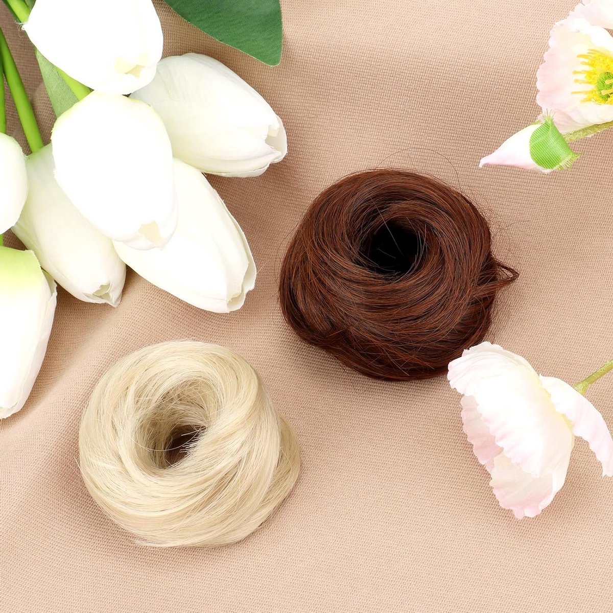 Zachte en Elastische Scrunchies voor Vrouwen - Haaraccessoires voor een Perfecte Bun, Donut en Haarstijl (Lichtbruin)