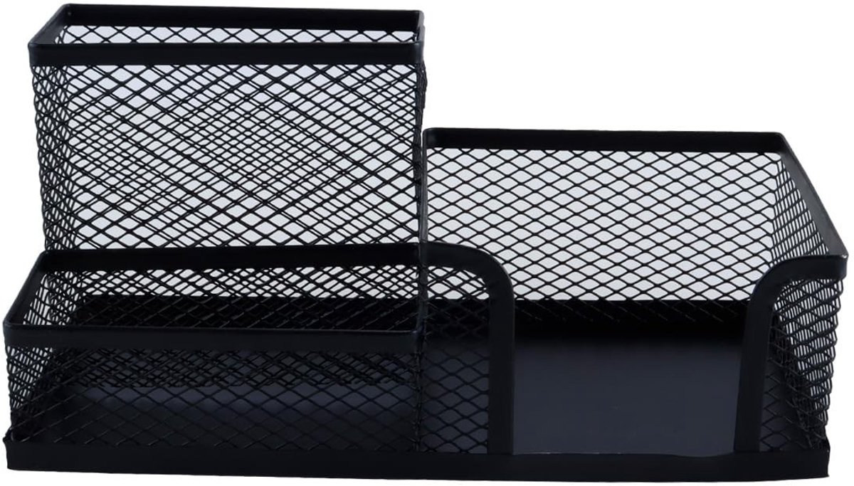 Dailygoods- Bureau Organizer Metalen - 3 Compartimenten - Opbergdoos - Kantoorbenodigdheden - Notitiehouder - Penhouder - 105 x 205 x 100 mm