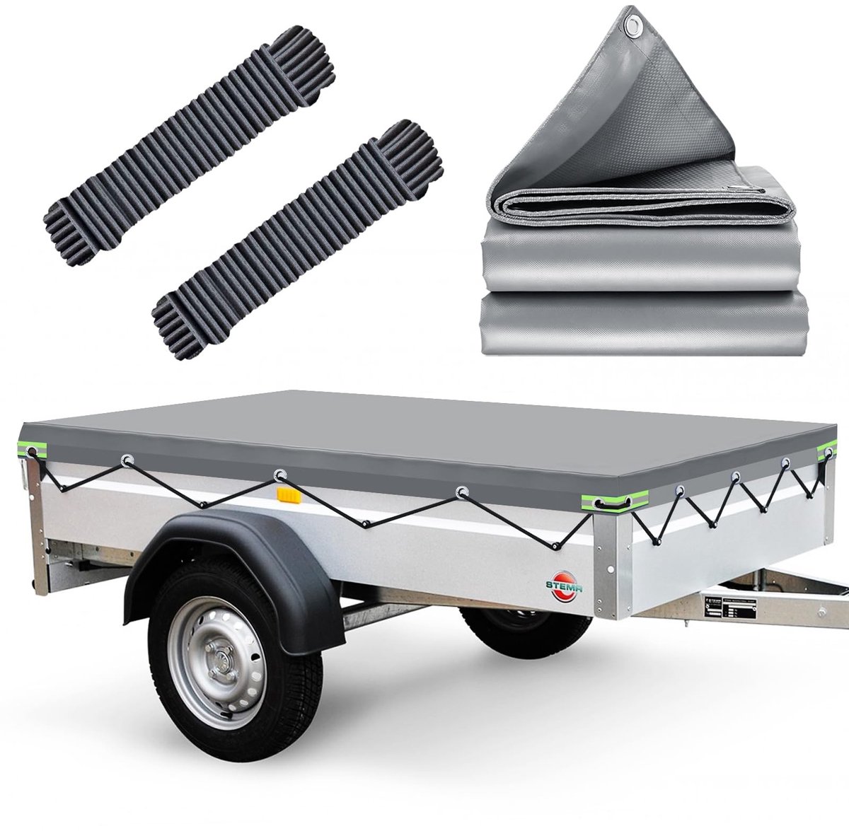 Dailygoods- Aanhangerzeil 207,5 x 114 x 10 cm - Waterbestendig - Scheurbestendig - Duurzaam Zeilmateriaal - Robuuste Metalen Ring - Ideaal voor Stema/BÖckmann/Humbaur - Afdekzeil