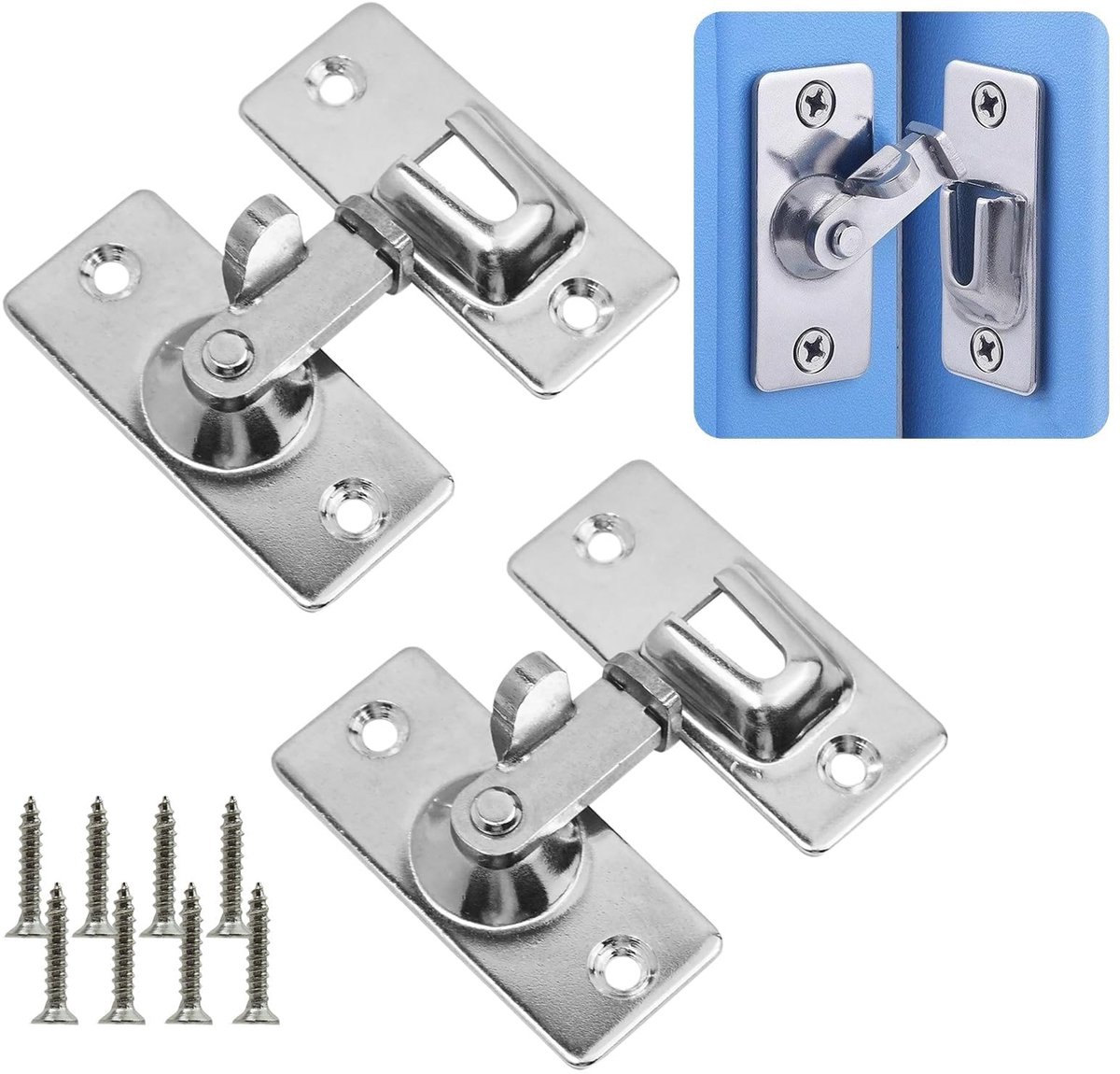 Dailygoods- Deurslot 90 Graden - Roestvrij Staal - Afsluitbaar - Draaibare Gesp - Voor Houten/Metalen/Schuifdeuren - Inclusief Schroeven - Schuifdeurslot