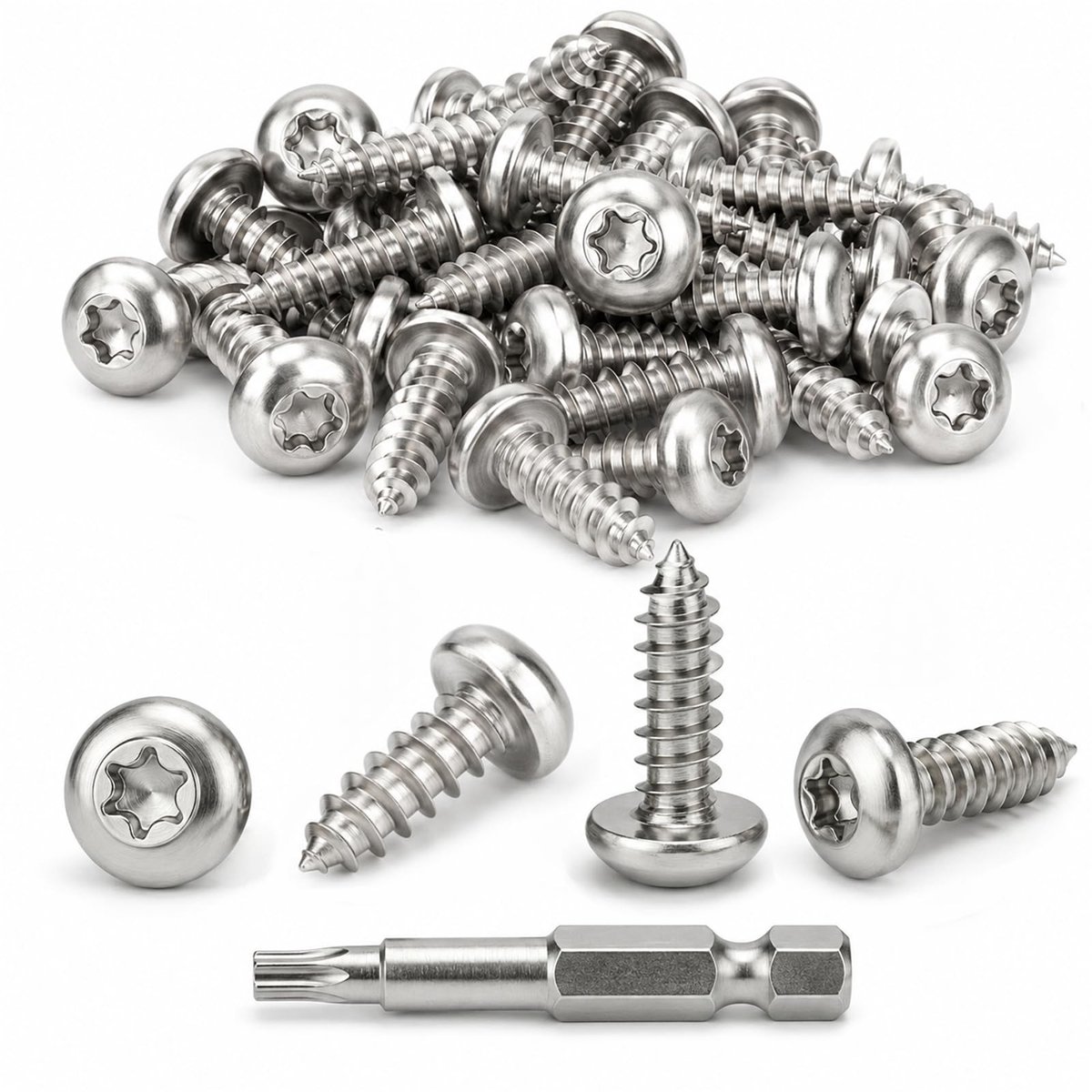 Dailygoods- Plaatschroeven 120 Stuks - M4 x 12 mm - Torx - Roestvrij Staal A2 - Inclusief Bit - Schroevenset - Schroeven