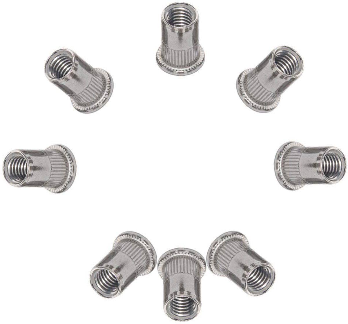 Dailygoods- Klinknagels 100 Stuks - Klinkmoeren M6 - Roestvrij Staal - Cilindrisch - Zilver - 15 mm Lengte - Moeren