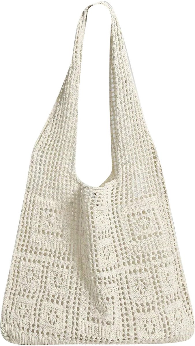 Dailygoods - Vintage Strandtas voor Dames - Ruime Netgebreide Schoudertas voor Winkelen en Reizen