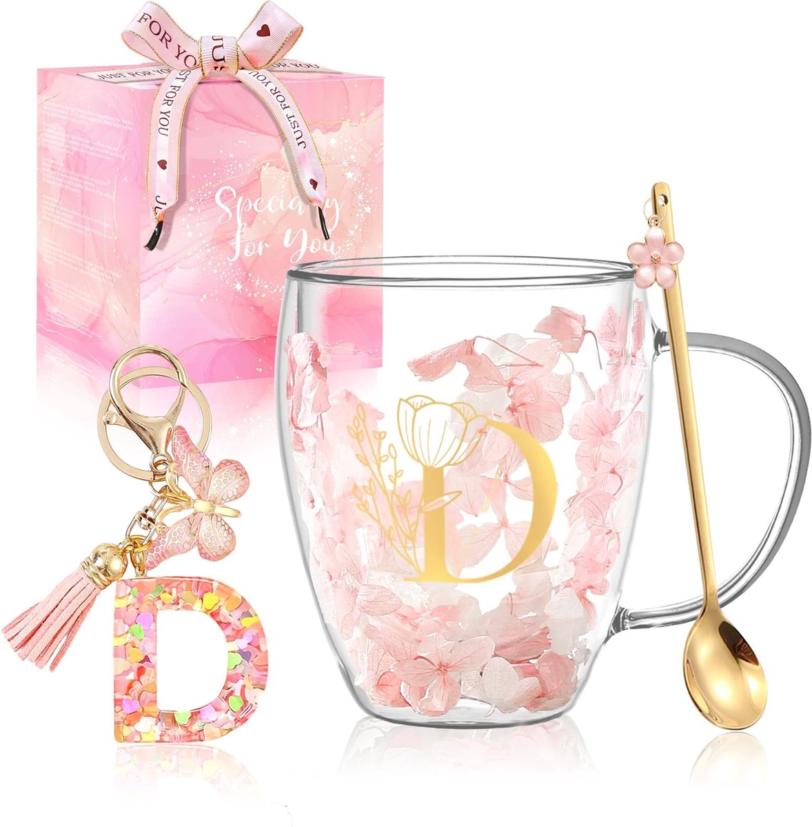 Dailygoods- Koffiemokken Dubbelwandig - Glazen Mokken - Hittebestendig Borosilicaat Glas - Voor Warme/Koude Dranken - Gepersonaliseerd - Schattige Bloemen - Theekopjes