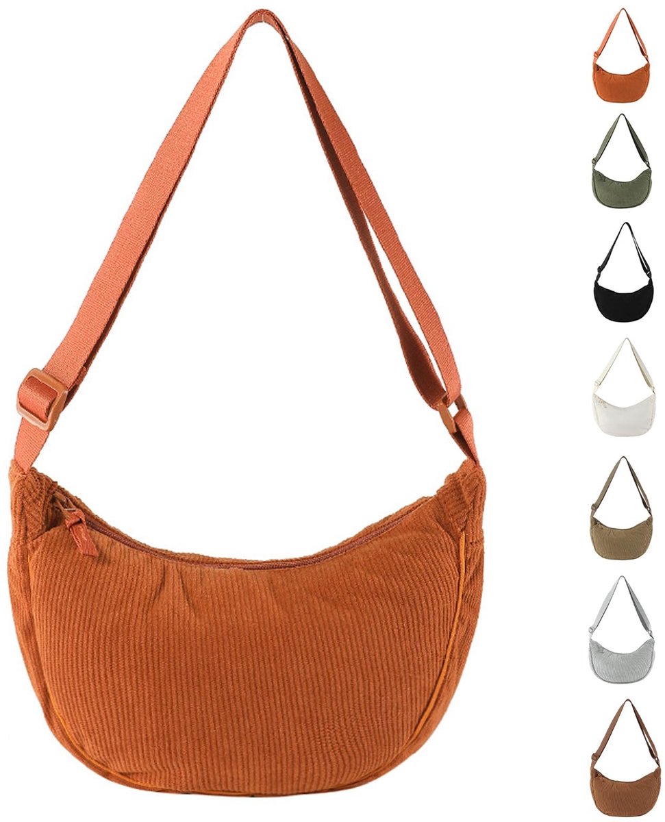 Dailygoods- Schoudertas Verstelbaar - Halve Maan - Corduroy - Dames - Crescent Bag - Lichtgewicht Design - Crossbodytas