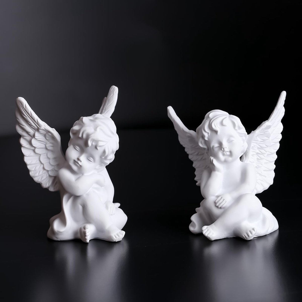 Dailygoods- Engelfiguur 2 Stuks - Slapende Engel/Sculptuur - Kunsthars - Woondecoratie - Herdenkingsbeeld - Hoogwaardig/Duurzaam 10 cm - Engelstandbeeld
