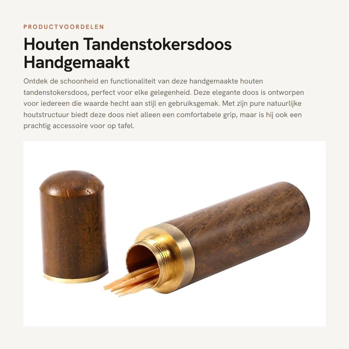 Dailygoods- Tandenstokersdoos Grote Capaciteit - Houten Doos - Draagbare Capsule - Milieuvriendelijk Hout - Schroefdeksel - Natuurlijke Houtstructuur - Tandenstokershouder