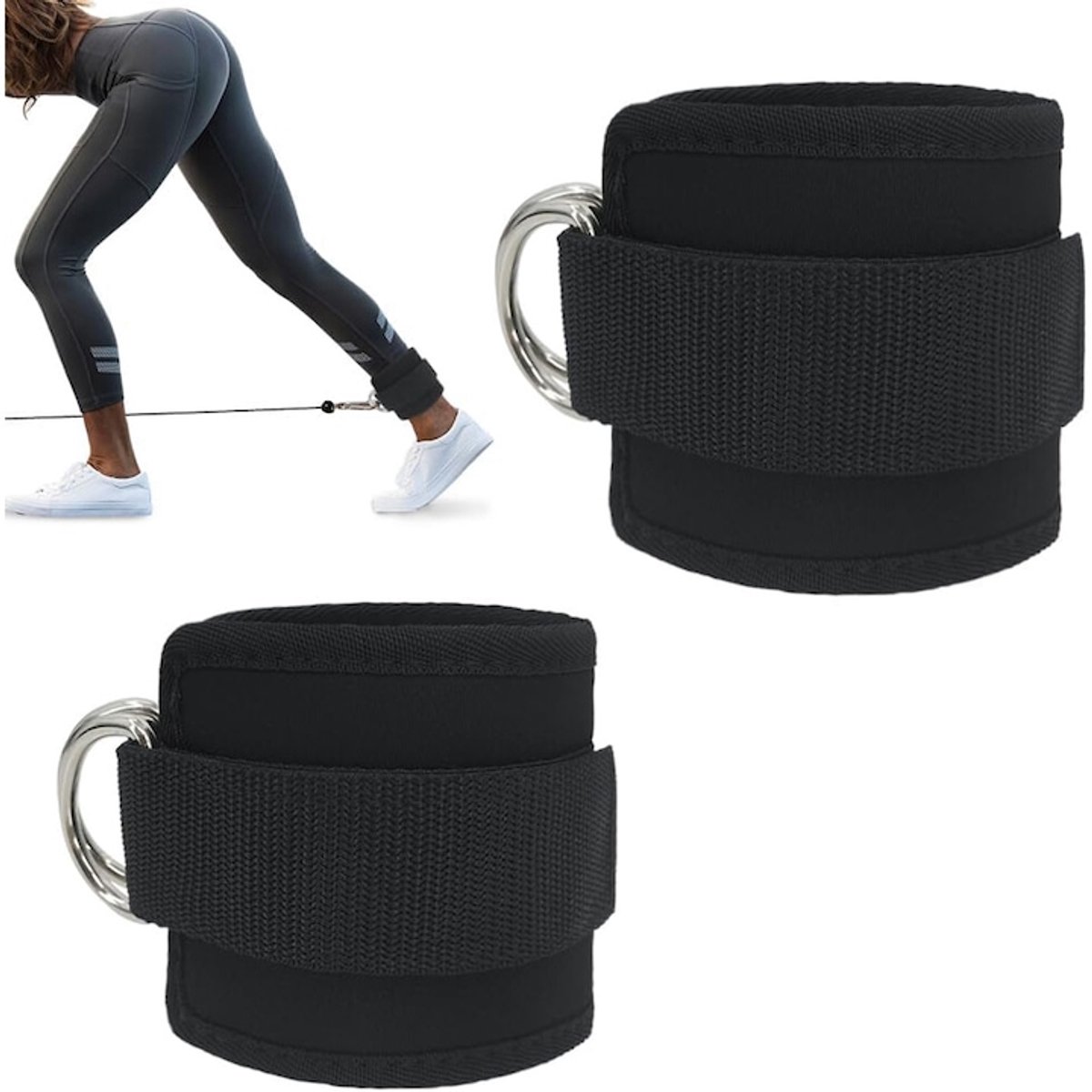Enkel straps - Enkelband fitness - TENZHVXI® - 2 stuks - Verstelbaar - Met D-ring - Voor bilspieroefeningen - Beenstrekkingen en heupabductieoefeningen - Zwart