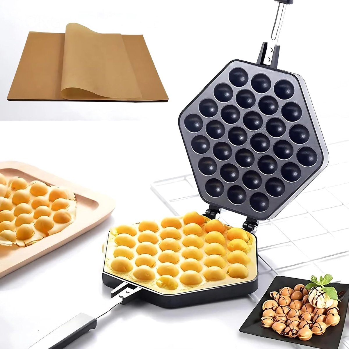 Wafelijzer Pan - Poffertjes Pan - Snacks Maken - Dubbelzijdig Ontwerp - 39cm Lengte - Zwart