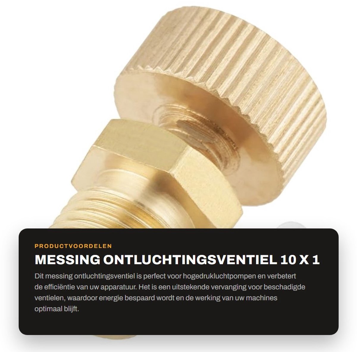 Dailygoods- Ontluchtingsventiel Messing - Vervangende Schroef 10 x 1 mm - Hogedruk Luchtpompen - Efficiëntie Verbeteren - Max. Werkdruk 65 MPa - Gewicht 20 gram - Ventiel