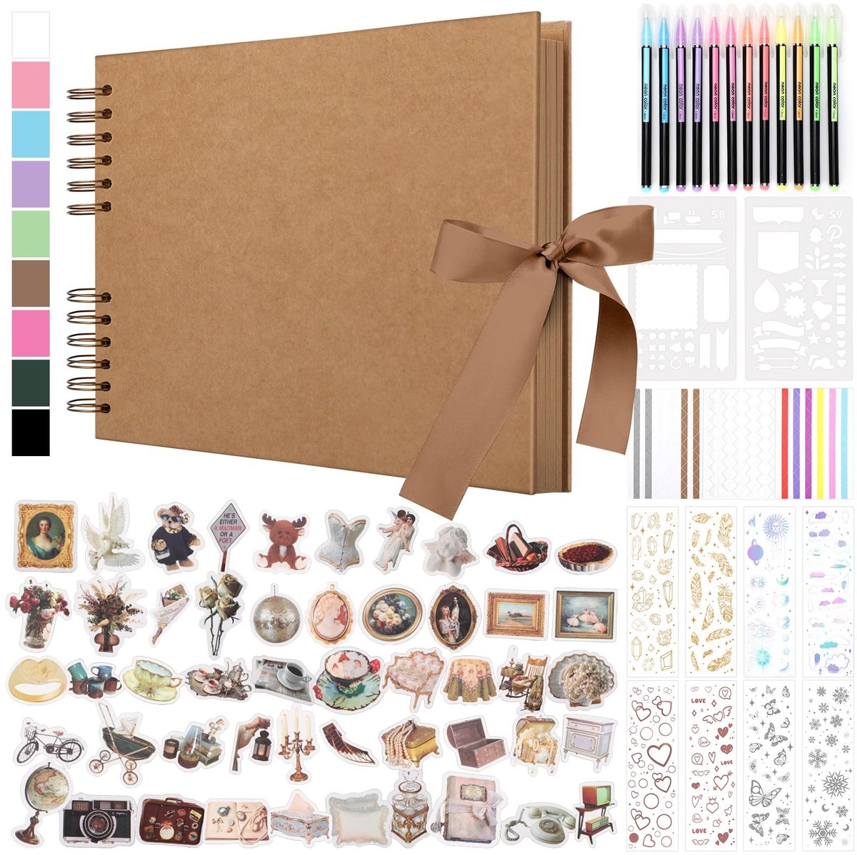 Dailygoods- Scrapbook DIY Fotoalbum 80 Pagina's - 40 Vellen Kraftpapier - 12 Markers - 7 Stickers - Duurzame Spiraalbinding - Perfect voor Creativiteit