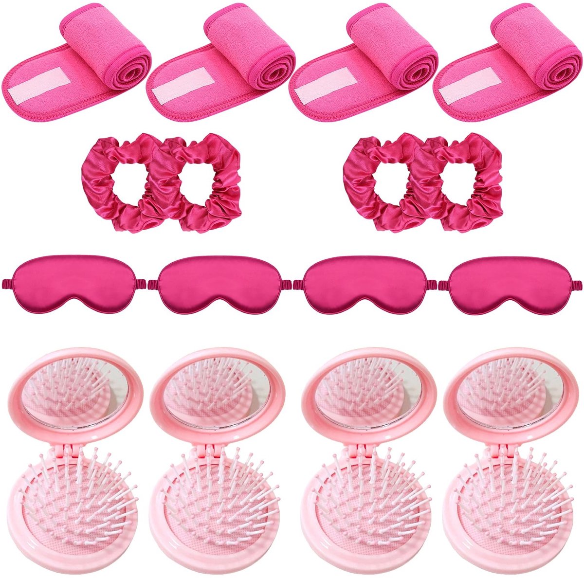 Dailygoods- Slaapmasker Imitatie Zijde - Oogmasker - Satijnen Scrunchies - Haarborstel Reisformaat - 16 Stuks - Comfortabel en Lichtgewicht