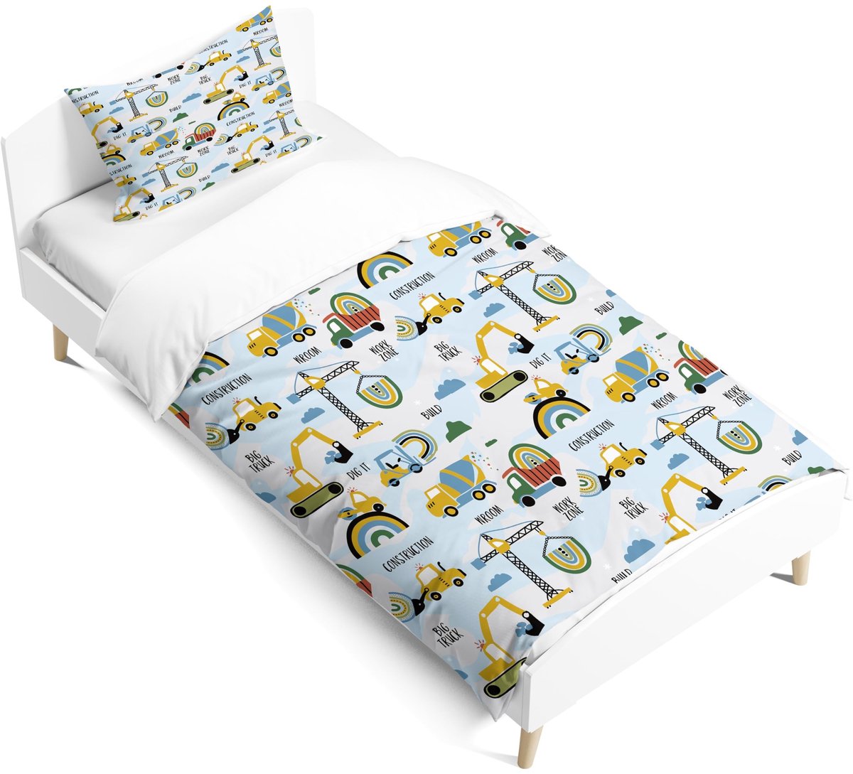 Dailygoods- Beddengoedset Kinder - Tractor - Dekbedovertrek 120 x 150 cm - Kussensloop 40 x 60 cm - Cartoon Wolken - Soepele Ritssluiting - Kinderslaapset