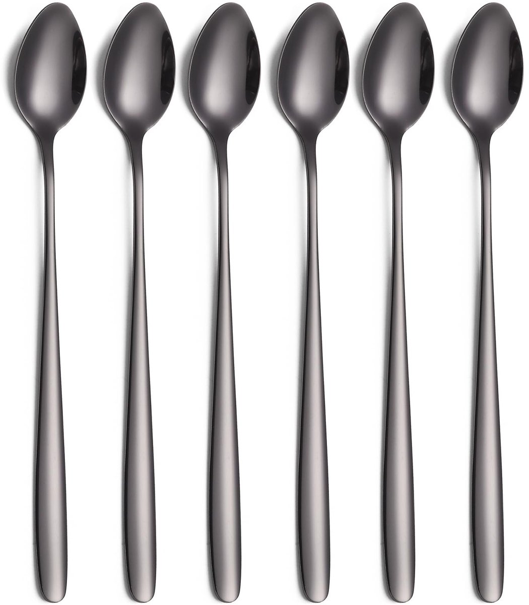 Dailygoods- Ijstheelepels set van 6 - Roestvrij Staal - Lange Steel - Cocktaillepel - Roerlepel - Handige Handgreep - 19 cm Lengte - Lepel